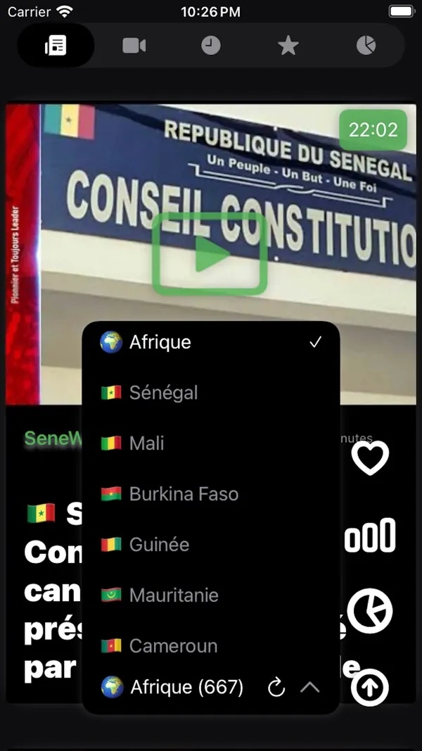 Capture d'écran de l'application Actu Afrique Pro