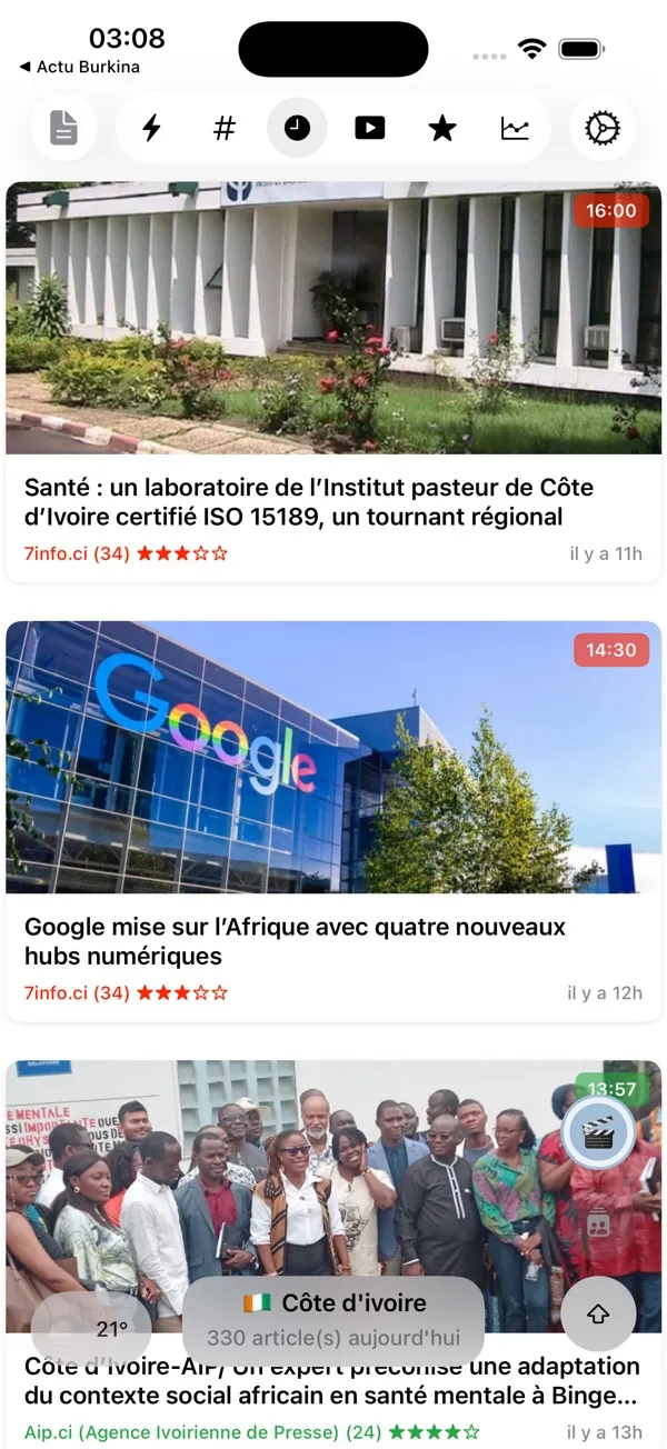 Capture d'écran de l'application Actu Côte d'Ivoire