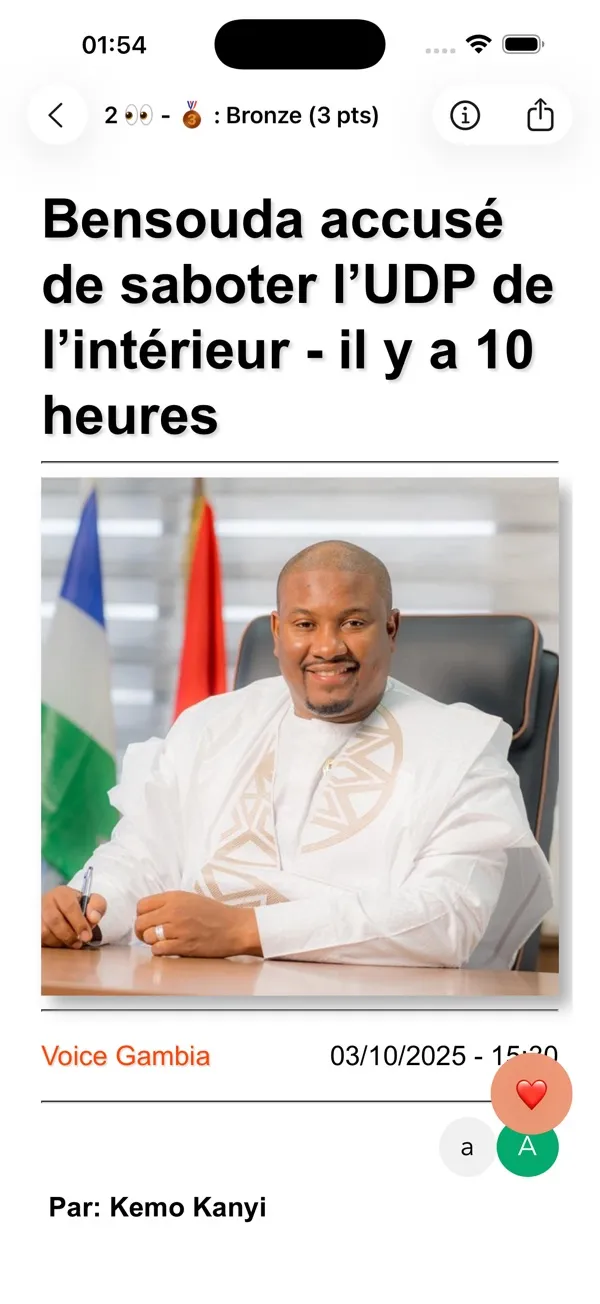 Capture d'écran de l'application Actu Gambia