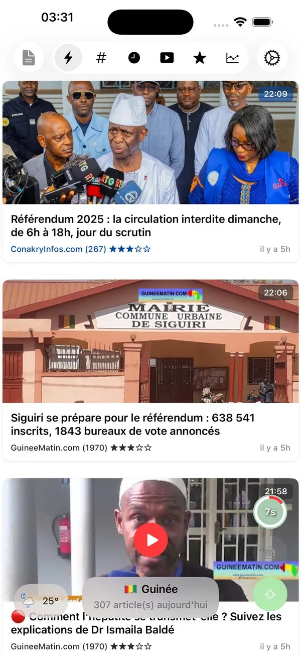 Capture d'écran de l'application Actu Guinée
