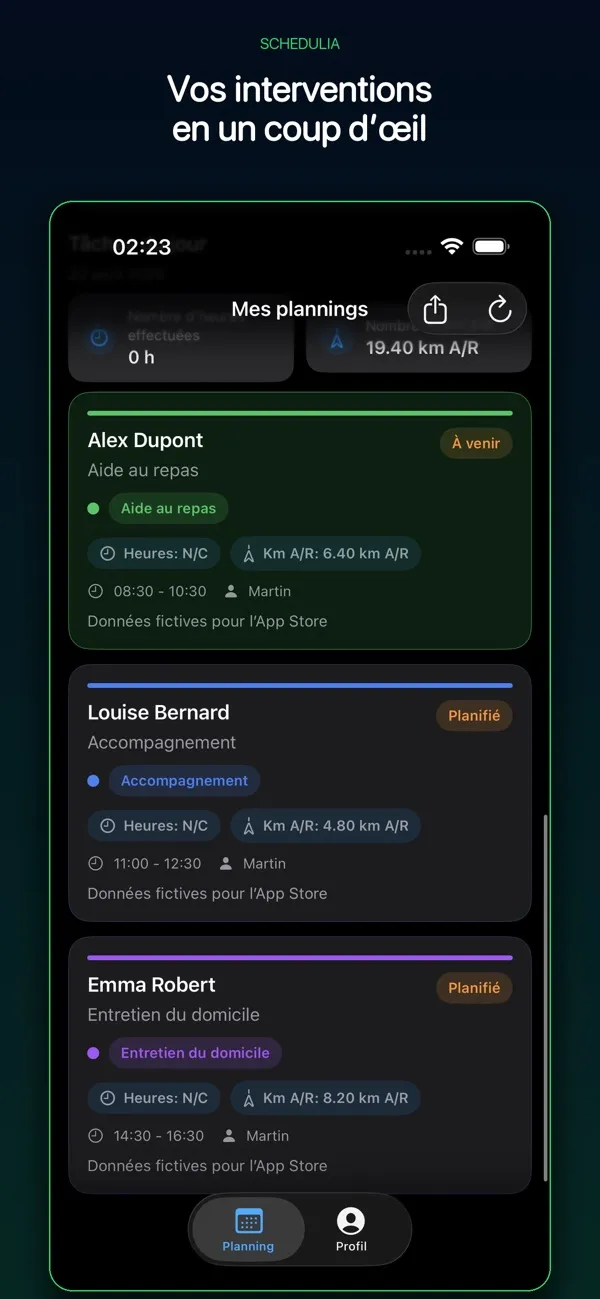 Capture d'écran de l'application Schedulia