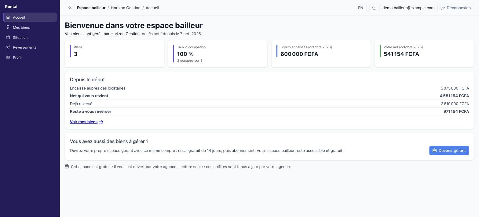 Rental — Accueil de l'espace bailleur